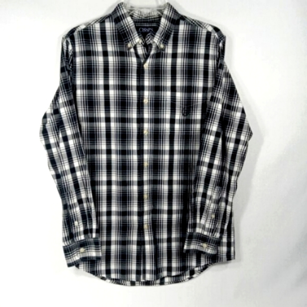 CHAPS Men's Long Sleeve Button Front Casual Shirt Black and White Size Small